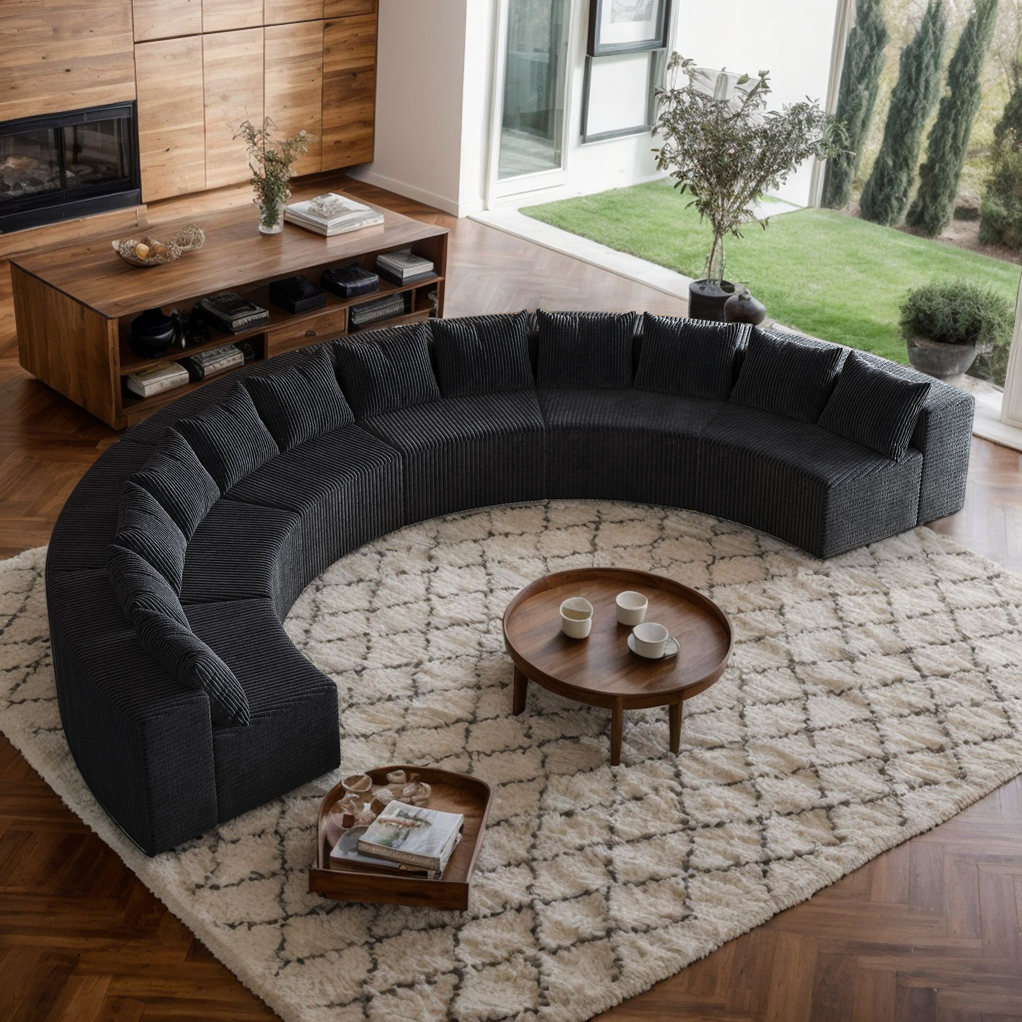 Trading Sizzle Corduroy Curved Sectional Sofa With Four